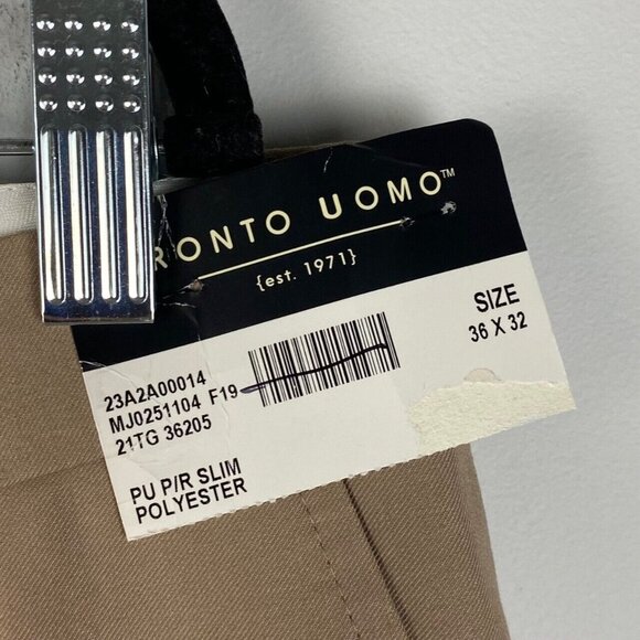 Pronto Uomo Slim Dress Pants Beige Polyester Blend Size 36x32 - Picture 4 of 9